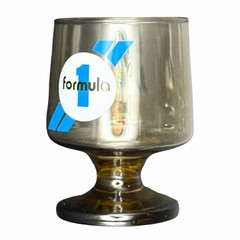 Formula 1 Racing Smoked Footed Low Ball Glass Piece 4 1/4″ Set of 4 Vintage