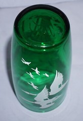 Vintage Anchor Hocking Glass Forest Green Geese and Cattail 5 1/4″ Tumbler Beaut