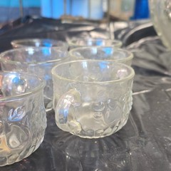 Set of 12 Clear Pressed Glass Grapevine Handled Cups, and punch bowl
