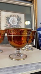 VTG Interglass Italy Red Crystal Glass 24K Gold Italian Dessert Goblet Set Of 3