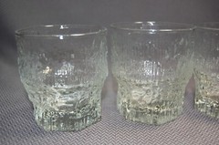 4PC Vintage Clear Glacier Textured Tree Bark Old Fashioned Glassware