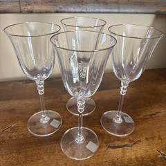 4 Vtg. New Mikasa Sonata 8″ Crystal Wine Glasses W/Gold Trim ~ Austria -T7102