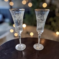 New Vintage Mikasa Antique Lace Middle Floral Band Crystal Fluted Champagne (2)