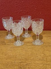4 Libbey Stemmed Hobstar Elegant Crystal Pattern Demitasse Mini Glasses 4”