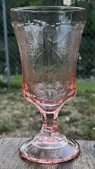 Vintage Indiana Glass Pink Footed Goblet Recollection/Madrid Pattern 6.5″ Tall