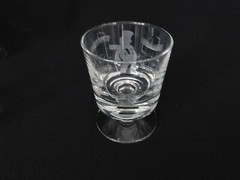 4 David Gulland Etched Glasses Cordial Liqueur 3.25″ Top Hat Cane Musical Notes