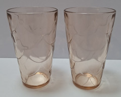 Vintage Pink Depression Glass Juice Glasses Art Deco Fish Scale Pattern Set of 2