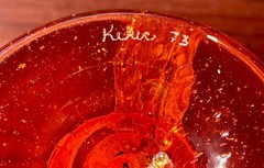 Signed Tom Kekic Art Glass Orange Goblet Silver Overlay, 1973 American Glass Now
