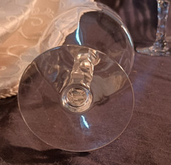 Tiffin Clear Panel Optic (4) Grey Cut Floral Wine Glass w/ Cut Facet Stem