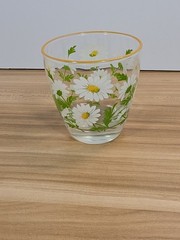 VTG Libbey Glass White Daisy Juice Glass Yellow Rim MCM Replacement