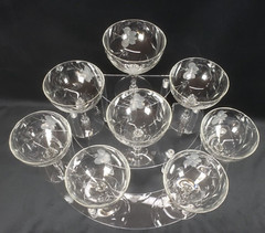 8 VINTAGE Toscany Crystal Cut Etched Butterfly Floral Champagne Glasses 4.5″
