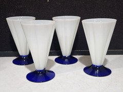 SET OF 4- Morgantown Glass Melon White Blue 12oz Footed Tumblers