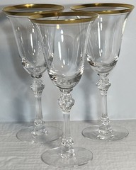 Set Of 3 Tiffin Franciscan Saturn Water Goblets 8 1/8″ Tall w/ 2 Gold Bands Vtg