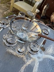 Mid-Century Chrome Punch Bowl & Roly Poly Glasses Dorthy Thorpe Style Japan