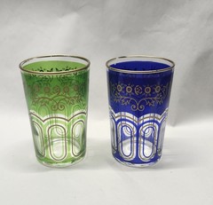 MCM Moroccan Blue, Green And Gold Small Tea Glasses- Set of 2 6oz Glasses