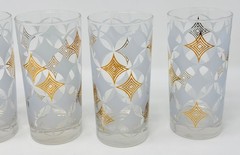 Vintage Libbey Frosted Gold Diamond Atomic MCM Highball Glasses Set of 6 Barware