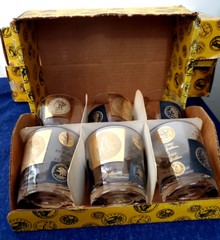 Cera Gold Coin Mid-Century Modern Glassware New Old Stock Original Boxes 3 Sizes