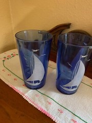Vintage Hazel Atlas Cobalt Blue White Sailboats Set of 2