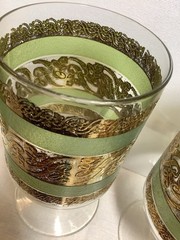 MT1101 Set Of 2 Vintage MCM Culver Starlyte Wine Glasses Gold & Green