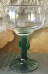Libbey Set of 4 Cactus Margarita Glasses 16oz Green Stem Barware Excellent