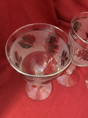 Libbey WATER GOBLET Set 4 Vintage Frosted Glass Silver Leaves Retro 7 1/4″ tall