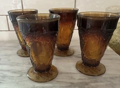 Vintage Tiara Sweet Pear Footed Tumblers Burnt Honey Set 4 by Indiana Glass
