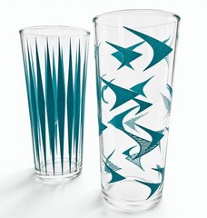Vintage Hazel Atlas Atomic Boomerang Diamond Turquoise Highball Glasses MCM