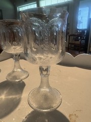 3 Vintage CLEAR FOSTORIA WOODLAND wine glasses 1975-81 ~frosted textured 5 7/8”