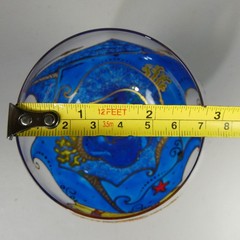Hand Painted Nautical Sun Sea Waves Art Glass Goblet Blue Gold Stemmed Chalice