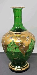 Antique Bohemian Moser Style Green Enameled Tumble Up Set, 19th Century