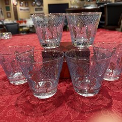 Rare MCM Culver Blue Fishnet 22K Gold Seafare “Seahorse” Rocks Glasses Set of 6