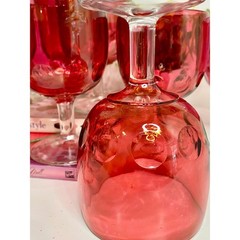 Vintage Cranberry Red Thumbprint Goblets – Mid-Century Coin Dot Glassware, set 9