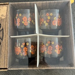 Vintage Libbey Tawney Meadow 8 Pc Rocks Glass Set Smoke Glass w/ Original Box