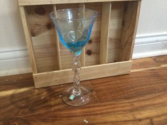 Murano ? Made In Italy Goblet amethyst twisted stem large blue aqua 9.6» tall