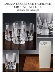 NEW IN BOX Vintage MIKASA Frost Fire Crystal (4) DOUBLE OLD FASHIONED Glasses