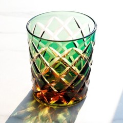 Hand Cut To Clear Whiskey Glasses Edo Kiriko Crystal Glass Tumbler Green 9oz
