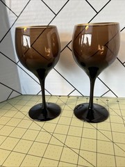2 Vintage Marked Lenox Gold Trim Dusk Shadow Brown Hand Blown 7″ Wine Glasses
