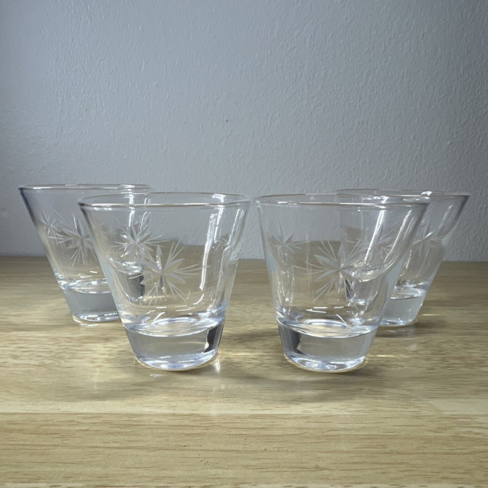 MCM Etched Atomic Starburst Clear Glass Tumbler Set of 4, Glossy Round Drinkware
