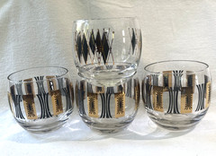 4~3+1~VTG~Federal Rocks Glasses Roly Poly Black + 22k Gold Atomic Starburst MCM