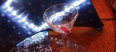 Set of 7, Cut Champagne Glasses w/Tulip-Like Bowl & Knop/Beveled Stem, 4¾» Tall.