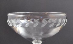 Vintage Etch Floral Leaf Sherbet Dessert Champagne Clear Glass Stemware Y32