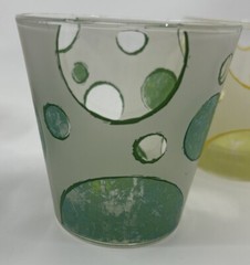 Set of 4 Cerve Italy Polka Dot Lowball Glass Frosted Old Fashion Barware MCM Vtg