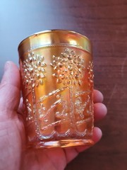 Pretty Marigold Fenton Carnival Glass Orange Tree Orchard Pattern Tumbler