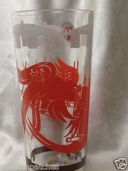ORANGE PARROTS ON SWING PERCH SWANKY SWIG 16 OZ GLASS TUMBLER JELLY WHITE BROWN
