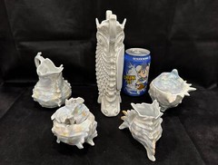 Antique Royal Bayreuth Conch Shell Iridescent Set &Victoria Czecho-Slovakia Vase