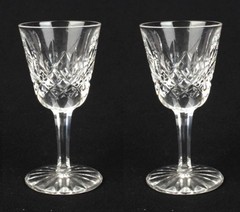 WATERFORD Crystal LISMORE Set of 2 CORDIAL GLASSES 3 1/2″ Tall Liqueur Cocktail