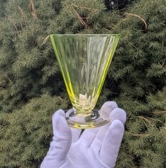 Rare! Vintage Utility Glass Works True Vaseline Bi-Colored Stemware UGWS-09