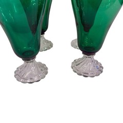 Set Of 4 Vintage Anchor Hocking Emerald Pedestal Glasses On Beaded Base. 7” Tall