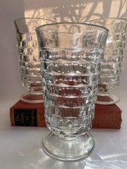 Set of 3 Vintage Whitehall Colony Cube Clear Footed 6″ Water Ice Tea Tumblers