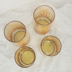 Set of 4 Vintage Libbey Amber Wheat Pattern Glass Tumbler 5 Inches Tall